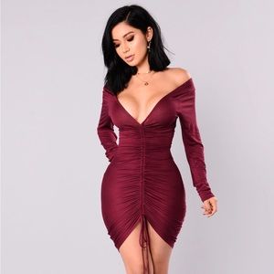 Hong Kong Ruched Dress Wine